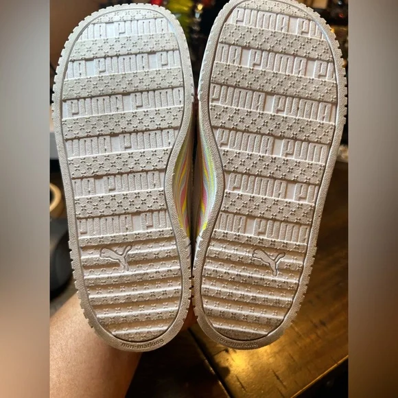 Puma Kids White Sneakers with Pink and Yellow Accents - Picture 6 of 6